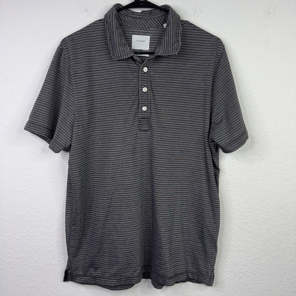 Billy Reid Polo Shirt Mens L Gray Striped Standard Short Sleeve Performance Golf